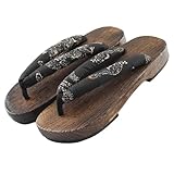 ZJYIGOWL Zapatillas Tradicionales Japonesas Tipo Zueco Zapatillas Retro Calzado De Playa para El Verano Chanclas Zapatos De Madera De Estilo Japonés para Hombre Y Mujer(Black A,EUR42)