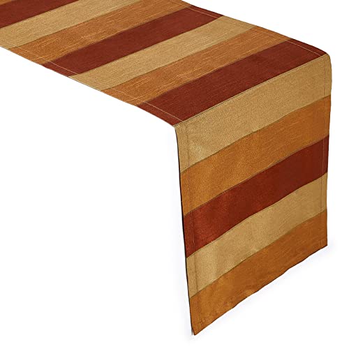 Encasa Table Runner, Poly-Silk Dupion With Fancy Stripes, 4 Seater Dining Table Of Size 13"X60", Decorative Cloth For Party, Home, Cafes, Restaurant & Hotels - Machine Washable - Gold Stripes #TOP25