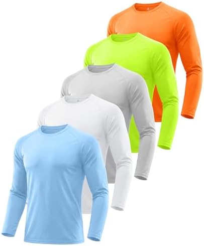 ZITY Men's UV Protection UPF 50+ Long Sleeve T-Shirt Casual Outdoor Hiking Walking Shirt 5 Pack Lightweight Gym Top, XL