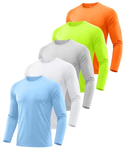 ZITY Men's UV Protection UPF 50+ Long Sleeve T-Shirt Casual Outdoor Hiking Walking Shirt 5 Pack Lightweight Gym Top, XXL
