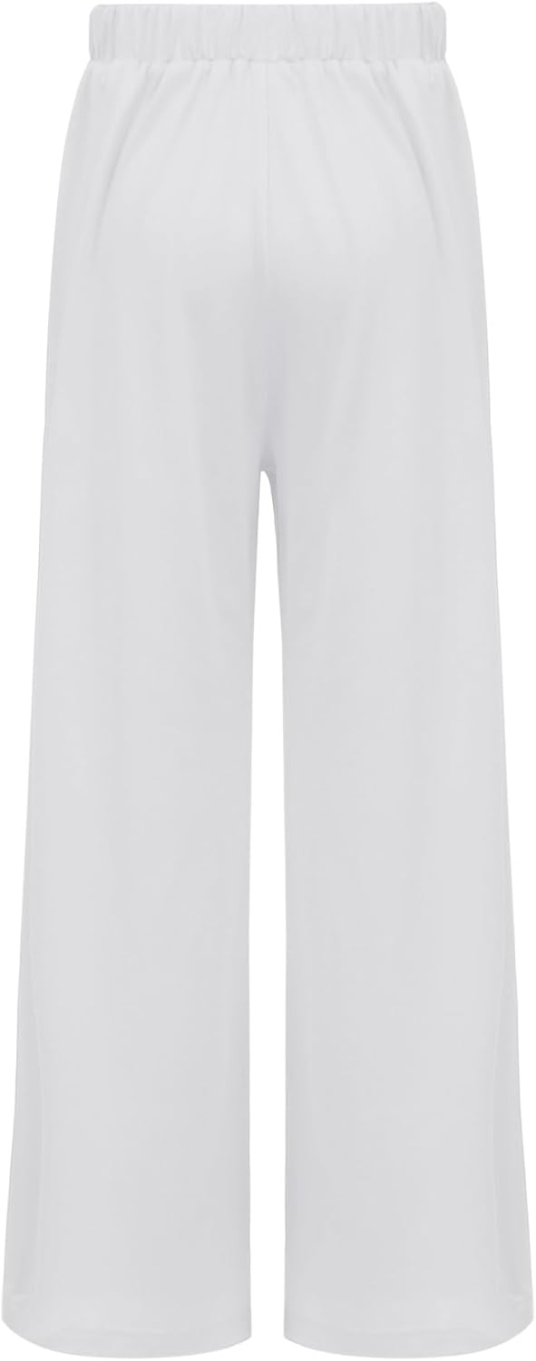 FEESHOW Girls Boys Praise Dance Palazzo Pants Kids Solid Color Wide Leg Liturgical Worship Trousers Performance Bottoms