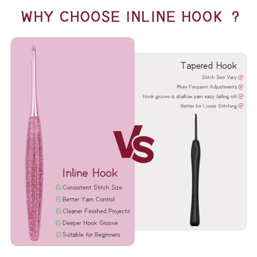 Image of Weabetfu Inline Crochet Hooks Size 10.5(7mm) with Glitter Resin Grips | 7-Inch Extra Long Crochet Hook,Ergonomic Streamline Handle for Beginners,Ideal for Crocheting Blankets,Shawls,Hat /Easy to Use