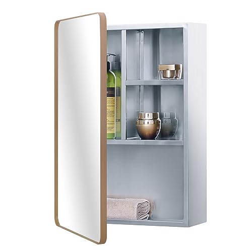 Fundin Edelstahl-Spiegelschrank für Badezimmer mit roségoldener Rahmentür, mehrere Einlegeböden, 37x53 cm (15 x 21 inch)