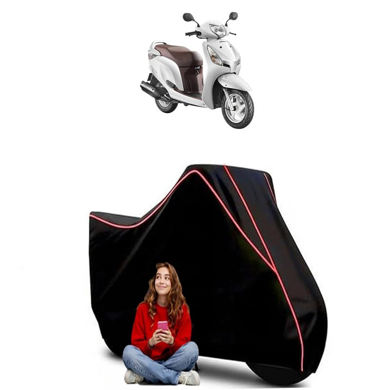 Image of Aviator Bs6 Scooty Bike Cover Water Resistant Outdoor Use Universal Fit Scooters Motorcycles Heavy Duty UV Protection Dust Rain Scratch Resistant Elastic Bottom Black Blue Piping