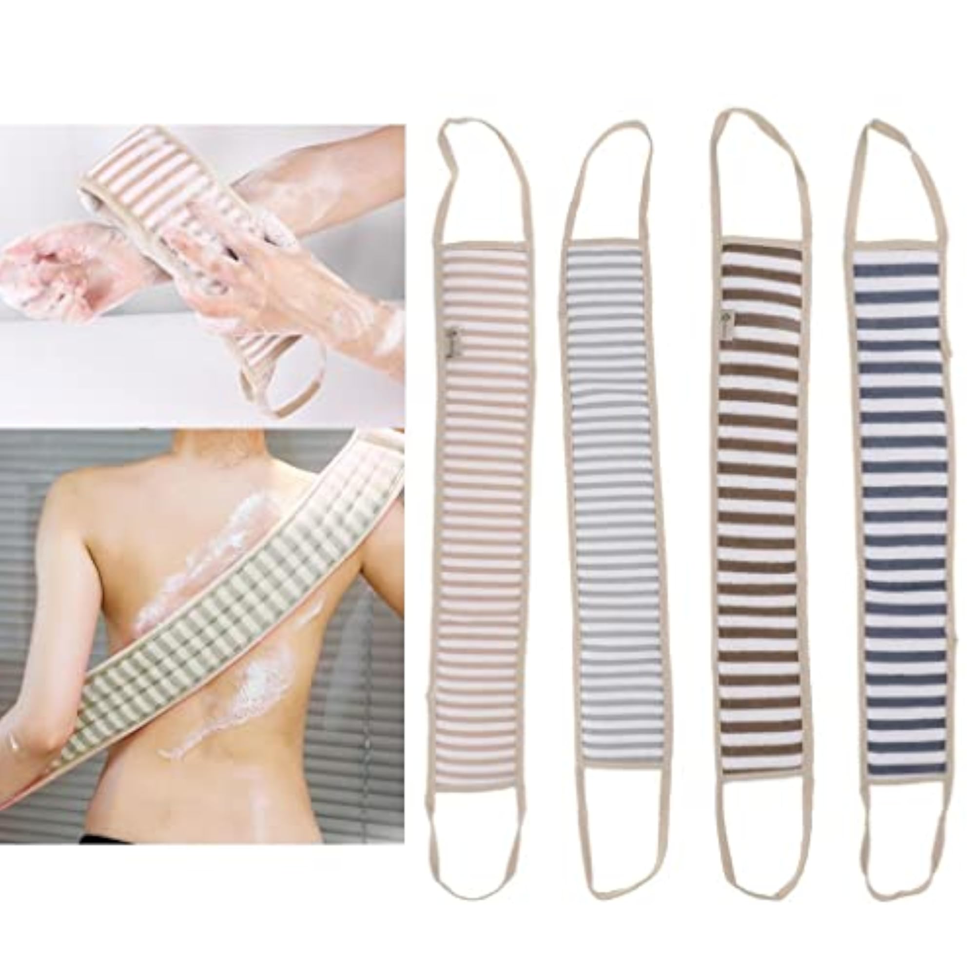 Long Striped Exfoliating Back Scrubber Loofah Sponge, Light Green