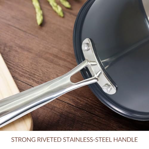 HOMICHEF Matte Polished NICKEL FREE Stainless Steel 2.5 QT Sauce Pan with Glass Lid (No Toxic Non Stick Coating) - Navy Gray Non Toxic Stainless Steel Induction Saucepan with Lid by HOMICHEF - Image 4