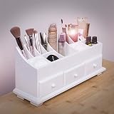 3 Schubladen und 13 Fächer Woodluv Mehrzweck-MDF Weiss-Kosmetiktasche, Caddy, mit 3 Schubladen, 13-teilig