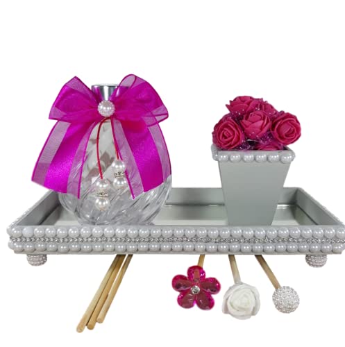 Bandeja Espelhada Banheiro Lavabo Sala Luxo B13001 (Cinza Platina com Prata)