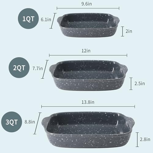 Ceramic-Bakeware-Dish-Set-of-3-Rectangular-Baking-Casserole-for-OvenHigh-Heat-ResistantLasagna-Pan-Deep-with-HandlesHandcraft-Speckle-Series-1381296Grey