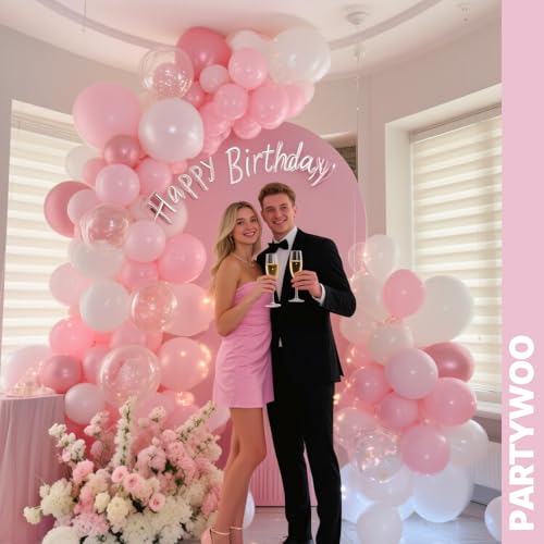 Image of PartyWoo Pink and White Balloons 65pcs 12 Inch Light Pastel Baby Metallic Pearl Pink Matte White Confetti Balloons for Gender Reveal Wedding Bridal Girl Baby Shower Princess Birthday Party Decorations