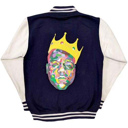 Image of Rock Off officially licensed products Biggie Smalls Jacket Crown Logo Official Unisex Navy Blue Varsity M