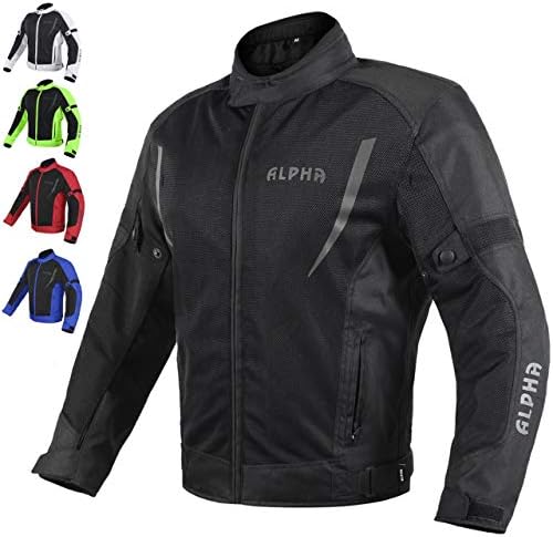 ALPHA CYCLE GEAR HI VIS MESH MOTORCYCLE JACKET FOR MENS RIDING BIKERS RACING DUAL SPORTS BIKE ARMORED PROTECTIVE... (BLACK, X-LARGE)