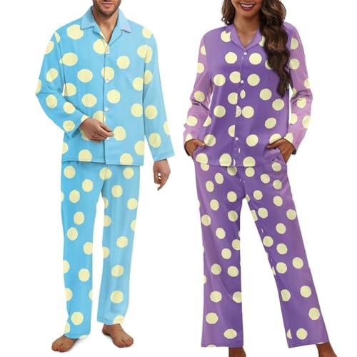 Couples Pajama Button Down Sleepwear Loungewear Matching Pjs For Family XS-4XL
