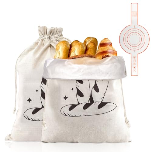 CYUaoao 2 Piezas Bolsas de Pan de Lino, 44 x 30cm Bolsa pan Tela con Recubrimiento y Estera de Horno, Bolsa de Almacenamiento de Pans, Reutilizablesbolsa para Pans con Cordón, parapan, Frutas