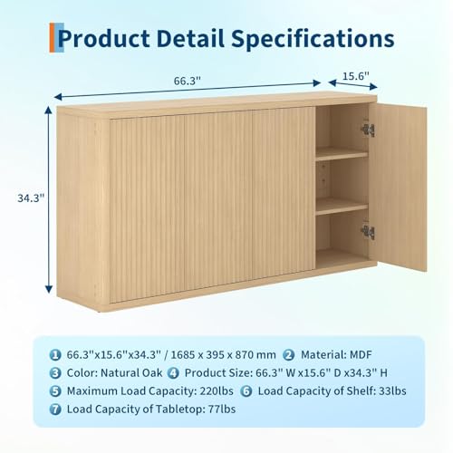 Garvee Fluted Sideboard Buffet Cabinet with Storage, Modern Accent Sideboard with Doors and Adjustable Shelves, Credenza Buffet Table Entryway Cabinets for Dining Living Room Kitchen Hallway by Garvee - Used condition - Image 2