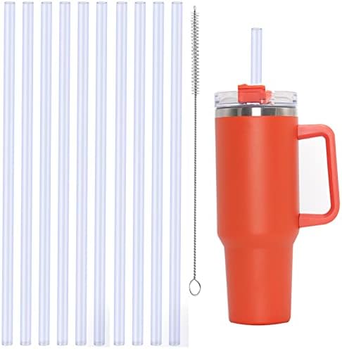 Replacement Straws for Stanley 40 oz Tumbler, Silicone Straws with Cleaning Brush,Cup Straws Drinking Reusable, Cup Accessories (10 Pack,White)