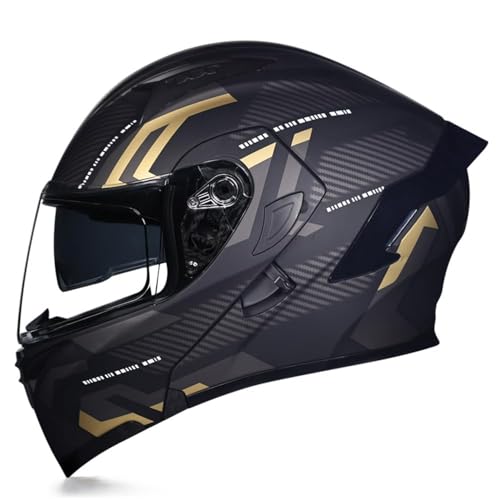 Woljay Integralhelm Klapphelm Motorrad Modularer Helm Motorrad Doppelvisier für Erwachsene Männer Frauen Moped Street Racing DOT / ECER22-05 Approved (Count Black Gold - Transparent Visor,L)