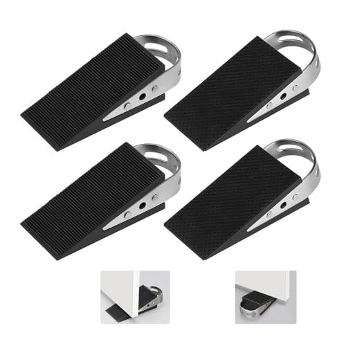 SUPAWAY 4 Pièces Cale de Porte en Caoutchouc Cale de Porte Cale-Porte Mobile Protection de Porte Noir Cale en Caoutchouc Antidérapant avec Supports en Acier Inoxydable Cale Anti-Rayures