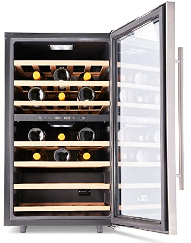 Premiumlevella 18.9 In. Wide 4.1 Cu Ft 43-Bottle Dual Zone Freestanding Wine Cooler With Tempered Glass Door #TOP1