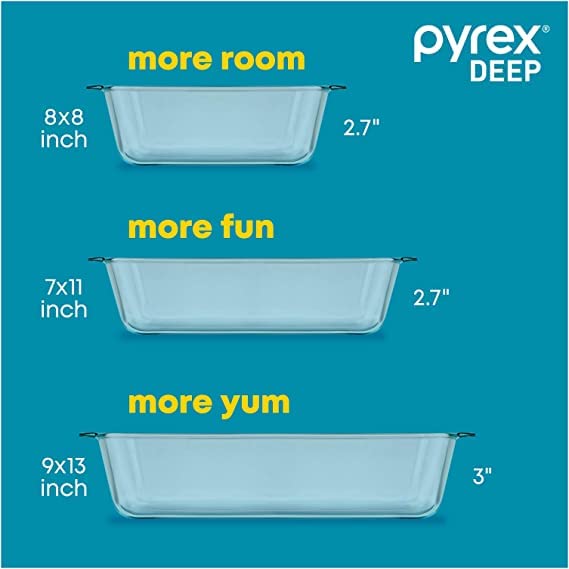 Pyrex Deep 9x13-Inch Glass Baking Dish with Lid, Deep Casserole Dish, Glass Food Container, Oven, Freezer and Microwave Safe, Clear Container by Pyrex - Image 2