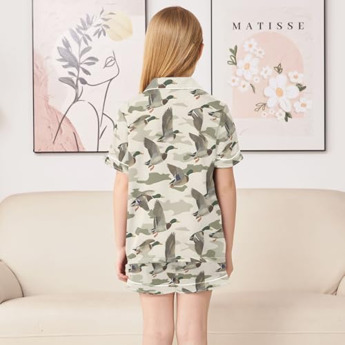 ALAZA Duck Camouflage Pajamas Satin Pajama Set Short Sleeve Button Down Sleepwear4