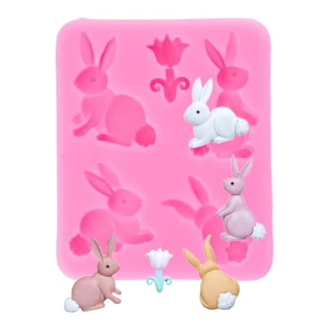 3D Bunny Flower Easter Rabbit Silicone Mold for Chocolate Candy Gum Paste Charm Cake Topper Decor Fondant Jelly Shots Projects Supplies Cover