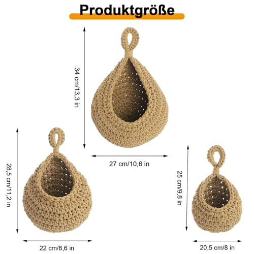 Obstkorb Hängend, 3 Stück Hängende Obstkörbe für die Küche, Hängender Obstkorb, Hängekorb Küche, Obstkorb Wand Hängekorb, für Küche Obst Aufbewahrung, Lebensmittel Aufbewahren, Räume Dekorieren
