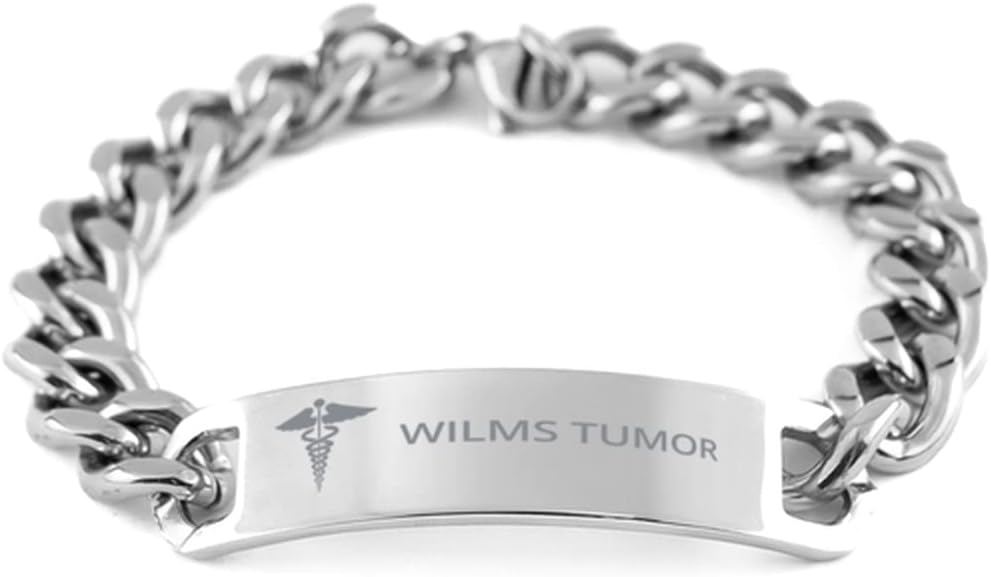 Medical Cuban Chain Stainless Steel Bracelet, Wilms Tumor Awareness, Medical Symbol, SOS Emergency Health Life Alert ID Engraved Stainless Steel Silver Jewelry Adjustable Bracelet For Men Women Teen