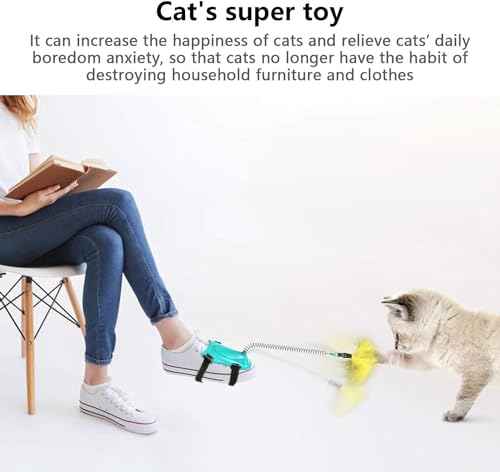 Image of Foodie Puppies Interactive Cat Teaser Stick Wand Toy With Feather - Foot Worn Teaser (24cm, Small) | Spring Tease Cat Toy