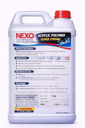 Image of (5 kg) NEXO Acrylic Polymer Super Strong High Solid Content for Waterproofing, Tile Adhesive, Concrete Repair & Bond Coat | High Flexibility & Water Resistance | For Cement Modification