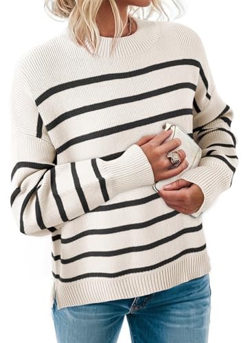 Dokotoo Oversized Sweaters for Women 2025 Fall Outfits Oversized Fashion Trendy Lightweight Business Casual Womens Sweaters Color Block Stripe Pullover Shirts Womens Fashion Blouses