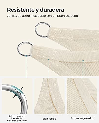 Miniatura 4 de Songmics Vela De Sombra De 4 X 4 M, Tejido Hdpe De Protección Solar, Transpirable, Permeable Al Agua, Terraza, Jardín, Balcón, Camping, Cuadrada, Cóncava, Cuerdas De 2 M, Beige Gss44ivv1