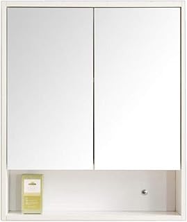 Wall-Mounted Medicine Cabinet Wooden Bathroom Mirror Cabinet Large-Capacity Storage Objective Lens Cosmetic Rack (Color : White, Size : 70 * 14 * 70cm)
