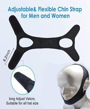 Anti Snoring Devices, Snoring Relief Chin Strap,Airflow Jaw Strap for Sleep Apnea, Adjustable and Breathable Anti Snoring Chin Strap for Men and Women, with Eye Mask, Nose Clip - Image 5