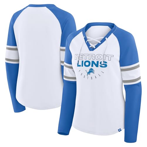 Fanatics Women's White/Blue Detroit Lions Redzone Blitz Package Raglan Lace-Up V-Neck Long Sleeve T-Shirt
