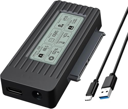 SATA to USB 3.2/3.1/3.0 Adapter Cable for 2.5 Inch SSD HDD Data Transfer, Type-C Hard Drive Converter with LCD Speed Display for Laptop and Desktop Backup (Black)