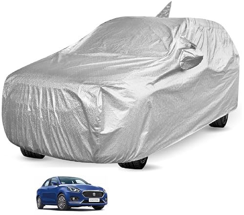 Image of Auto Hub Waterproof Car Cover Compatible with Maruti Swift Dzire (Model : 2017-Till Date) with Mirror Pocket, Soft Cotton Lining, Waterproof Swift Dzire Car Cover- Metallic Silver