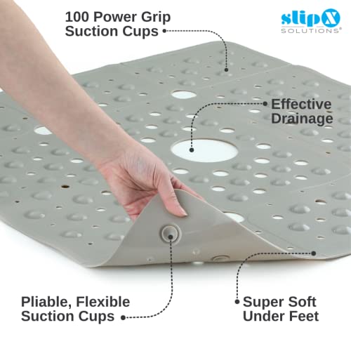 Slipx Solutions Accu-Fit Square Shower Mat, Extra Large 27"X27", Non-Slip Stall Mat For Elderly & Kids Standing Bath Tub Mat, Machine Washable, Suction Cups, Solid Tan #TOP5