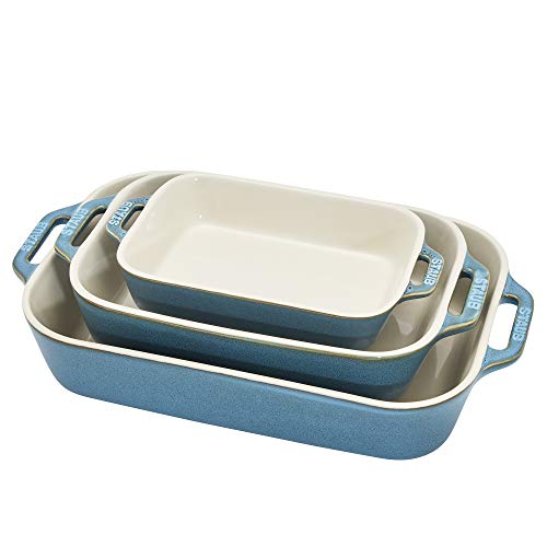 Staub Ceramic 3-pc Rectangular Baking Dish Set - Rustic Turquoise by STAUB - Used condition - US$90.00