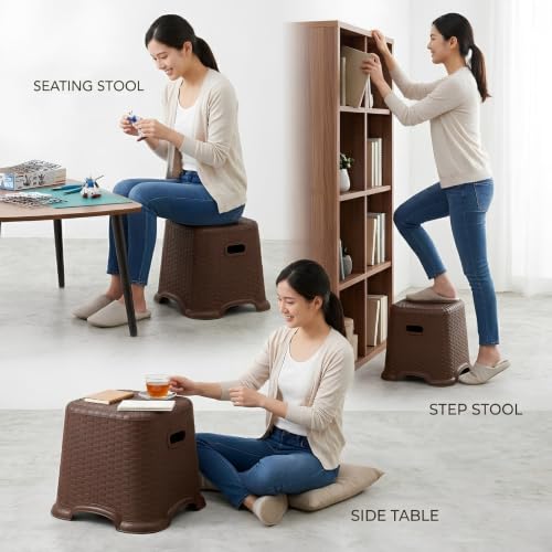 Image of LuxuryBase Stool for Kitchen Bathroom,10.62 inch (Brown) | Classic, Perfect Posture, Plastic, Pack of 1 pcs