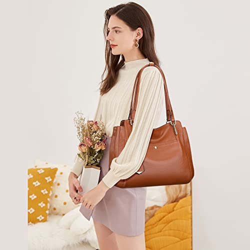Over Earth Genuine Leather Shoulder Tote Bag For Women Soft Hobo Womens Purses And Handbags(O191E Brown) #TOP2