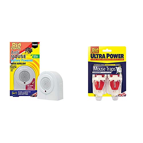 Image of The Big Cheese Anti Mouse Battery Powered Repeller, White & Big Cheese Ultra Power Mouse Traps (Ready Baited, Easy to Set, Twin Pack)