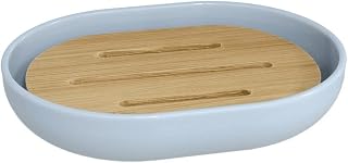 CABLEPELADO Jabonera baño | Soporte jabón | Jabonera de plástico | Jabonera de bambú | Jaboneras para Baño, Cocina, Esponjas | Diseño Darwin | 12x9 cm | 300 ml | Color Azul Claro