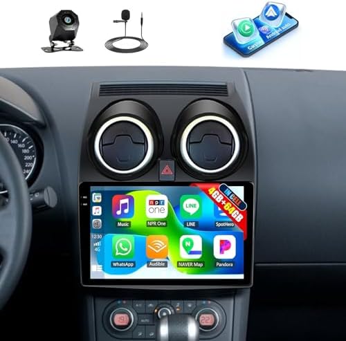 CAMECHO 4G+64G for Nissan Qashqai 2006-2013 Wireless CarPlay Androidd Auto Android 15 Car Stereo Radio 9 Inch InCell 1280*720 Touch Screen GPS Navigation Bluetooth FM Backup Camera + Cambus (High-End)