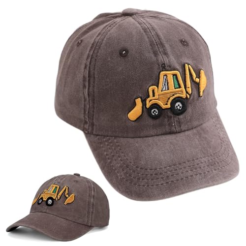 Bagger Basecap Kinder, Baseballkappe Verstellbar Sport Kappe Baseball Cap Bestickte Schirmmütze Cartoon Sonnenhut Baseballmütze Sonnenmütze Sommer Accessoires für Jungen und Mädchen(Kaffeefarbe)