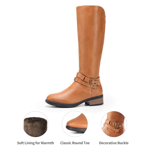DREAM PAIRS Women's Knee High Boots, Buckle Riding Boots,Size 7,Camel,UNCLE