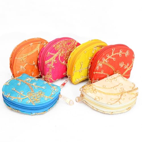 AT Ankit Traders Women's Clutch Potli Pack of 12 | Embelished Decorative Silk Curve Shaped Ethnic Potli Bag With Zipper | Traditional Gifting for Wedding, Haldi, Mehandi (LXW:-22 X 22 Cm)