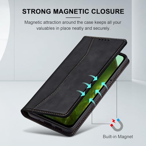 Image of Jasonyu Flip Wallet Case for Google Pixel 8A,Leather Magnetic Folio Cover with Card Holder,Kickstand - TPU Shockproof Durable Protective Phone Case,Black