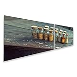 islandburner Bild auf Leinwand Alte Gewürzflaschen auf Holztisch für Küche Hobbyköche Gourmetgeschäft Bilder Wandbilder Poster