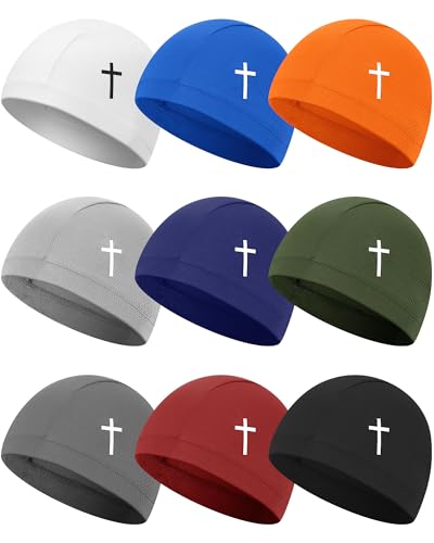 Image of 9 Pcs Cooling Skull Cap Camo Liner Sweat Wicking Lightweight Cycling Cap Running Hat for Men Women